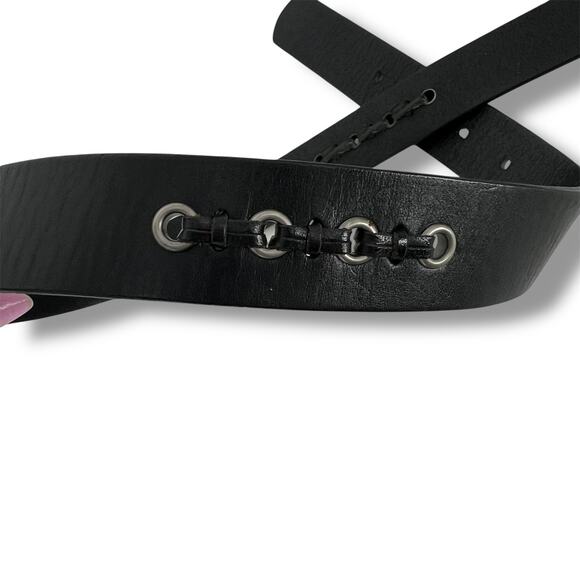 DOCKERS Black Leather Belt Rivets Lacing Medium   Moto  Goth  Rocker - Picture 2 of 5
